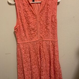 Coral dress v neck and lacy patterns